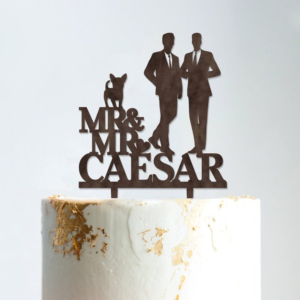 Lesbian Silhouette Cake Topper with Pet Wedding Mrs & Mrs Cake Topper Custom Wedding Cake Topper Same Sex Wedding Cake Topper Funny Cake Toppers for Wedding 6 Inch