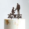 Gay Marriage Gay Couple Silhouette Cake Topper with Pet Mr & Mr Rustic Couple's Names Cake Topper Family Wedding Cake Topper Groom And Groom Same Sex Wedding Topper Brown Wood, 6 Inch view 1