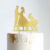 Mr & Mrs Monogram Bridal Shower Topper Bride And Groom with Pet Wedding Cake Topper Couple Silhouette Family Wedding Cake Topper Anniversary Baptism Cake Topper Gold Glitter Wood, 6 Inch view 4