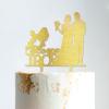 Rustic Mr And Mrs Cake Topper Bride And Groom with Pet Wedding Cake Topper Couple Silhouette Custom Initials Cake Topper Script Cake Toppers for Wedding Gold Glitter Wood, 6 Inch view 4