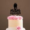 Wedding Cake Topper Gay Couple Silhouette with Pet Mr & Mr Rustic Wreath Couple's Names Cake Topper Personalized Wedding Cake Topper Wedding Cake Topper Anniversary Cake Toppers Black Acrylic, 6 Inch view 4
