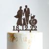 Mr & Mrs Wedding Cake Topper Bride And Groom with Pet Wedding Cake Topper Couple Silhouette Custom Wedding Cake Topper Rustic Wedding Cake Topper Brown Wood, 6 Inch view 1