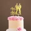 Gay Silhouette Wedding Cake Topper with Pet Mr & Mr Rustic Wreath Couple's Names Cake Topper Custom Wedding Cake Topper Groom And Groom Wedding Topper Rustic Wedding Cake Topper Gold Glitter, 6 Inch view 1