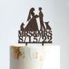 Two Brides Silhouette Wedding Cake Decor with Pet Mrs And Mrs Cake Topper Personalized Wedding Cake Topper Bride and Bride Same Sex Wedding Topper Rustic Wedding Cake Topper Brown Wood, 6 Inch view 1