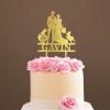 Custom Mr Mrs Cake Topper Bride And Groom with Pet Wedding Cake Topper Couple Silhouette Family Wedding Cake Topper Cake Topper Wedding Gold Glitter Wood, 6 Inch view 1
