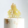 Custom Mr Mrs Cake Topper Bride And Groom with Pet Wedding Cake Topper Couple Silhouette Family Wedding Cake Topper Cake Topper Wedding Gold Glitter Wood, 6 Inch view 4