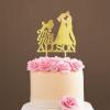 Mr & Mrs Rustic Wreath Couple's Names Cake Topper Bride And Groom with Pet Wedding Cake Topper Couple Silhouette Custom Wedding Cake Topper Anniversary Cake Toppers Gold Glitter Wood, 6 Inch view 1