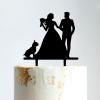 Rustic Mr And Mrs Cake Topper Bride And Groom with Pet Wedding Cake Topper Couple Silhouette Personalized Cake Topper Anniversary Baptism Cake Topper Black Acrylic, 6 Inch view 1