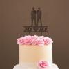 Love Gay Silhouette Cake Topper with Pet Wedding Mr & Mr Cake Topper Family Wedding Cake Topper Two Names Topper Anniversary Baptism Cake Topper Brown Wood, 6 Inch view 4