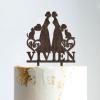 Lesbian Silhouette Cake Topper for Wedding with Pet Mrs And Mrs Cake Topper Personalized Wedding Cake Topper Two Names Topper Funny Cake Toppers for Wedding Brown Wood, 6 Inch view 1