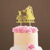 Custom Mr Mrs Cake Topper Bride And Groom with Pet Wedding Cake Topper Couple Silhouette Personalized Wedding Cake Topper Funny Cake Toppers for Wedding Gold Glitter Wood, 6 Inch view 1