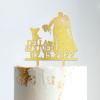 Custom Mr Mrs Cake Topper Bride And Groom with Pet Wedding Cake Topper Couple Silhouette Personalized Wedding Cake Topper Funny Cake Toppers for Wedding Gold Glitter Wood, 6 Inch view 4