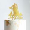 Personalized Mr And Mrs Cake Topper Bride And Groom with Pet Wedding Cake Topper Couple Silhouette Family Wedding Cake Topper Funny Cake Toppers for Wedding Gold Glitter Wood, 6 Inch view 4