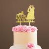 Mr And Mrs Engagement Cake Topper Bride And Groom with Pet Wedding Cake Topper Couple Silhouette Personalized Cake Topper Cake Topper Wedding Gold Glitter Wood, 6 Inch view 1