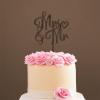 Mr & Mrs Rustic Wreath Couple's Names Cake Topper Bride And Groom with Pet Wedding Cake Topper Couple Silhouette Custom Wedding Cake Topper Rustic Wedding Cake Topper Brown Wood Wood, 6 Inch view 4