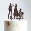 Custom Mr Mrs Cake Topper Bride And Groom with Pet Wedding Cake Topper Couple Silhouette Custom Wedding Cake Topper Rustic Wedding Cake Topper Brown Wood, 6 Inch view 1
