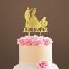 Custom Mr Mrs Cake Topper Bride And Groom with Pet Wedding Cake Topper Couple Silhouette Custom Wedding Cake Topper Anniversary Cake Toppers Gold Glitter Wood, 6 Inch view 1