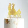Custom Mr Mrs Cake Topper Bride And Groom with Pet Wedding Cake Topper Couple Silhouette Custom Wedding Cake Topper Anniversary Cake Toppers Gold Glitter Wood, 6 Inch view 4