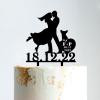 Mr & Mrs Wedding Cake Topper Bride And Groom with Pet Wedding Cake Topper Couple Silhouette Custom Cake Topper Anniversary Baptism Cake Topper Black Acrylic, 6 Inch view 1