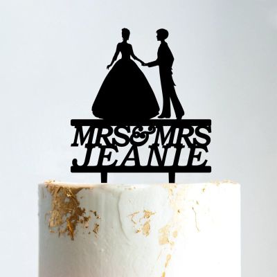 Wedding Lesbian Lesbian Silhouette Wedding Cake Topper with Pet Mrs And Mrs Wedding Cake Topper Personalized Cake Topper Wedding Cake Topper Funny Cake Toppers for Wedding Black Acrylic, 6 Inch