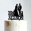 Custom Mr Mrs Cake Topper Bride And Groom with Pet Wedding Cake Topper Couple Silhouette Personalized Wedding Cake Topper Anniversary Cake Toppers Black Acrylic, 6 Inch view 1