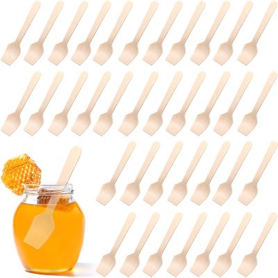2000 Pcs Disposable Mini Wooden Spoons, 3.74 Inch Wood Cutlery Spoons Small Utensils for Ice Cream Dessert Food
