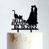 Mr And Mrs Cake Topper Bride And Groom with Pet Wedding Cake Topper Couple Silhouette Custom Wedding Cake Topper Anniversary Baptism Cake Topper Black Acrylic, 6 Inch view 1