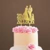 Custom Mr Mrs Cake Topper Bride And Groom with Pet Wedding Cake Topper Couple Silhouette Custom Wedding Cake Topper Anniversary Baptism Cake Topper Gold Glitter Wood, 6 Inch view 1