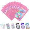 100 Pack Holographic Bag with Front Window Resealable Bags for Small Business Candy Bags Sealable Mylar Bags for Food Storage with 100 Color Labels(Pink,5.1 X 8.2 Inch) view 1