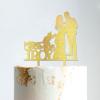 Rustic Mr And Mrs Cake Topper Bride And Groom with Pet Wedding Cake Topper Couple Silhouette Personalized Cake Topper Anniversary Cake Toppers Gold Glitter Wood, 6 Inch view 4