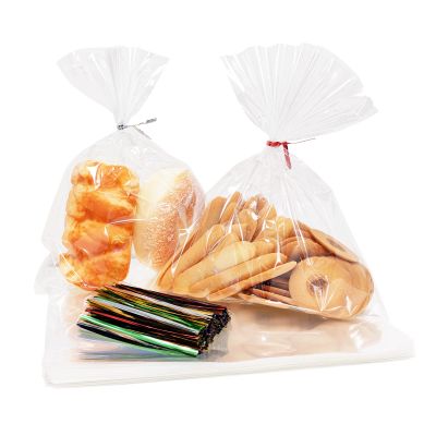 100PCS Cellophane Bags 8x10 inches, Clear Treat Bags with 4 Twist Ties, Plastic Cello Bags - 1.4 mils Thick OPP Rice Crispy Bags for Gift Goodie Favor Candy Cake Pop Birthday Party Cookies (8 x 10)