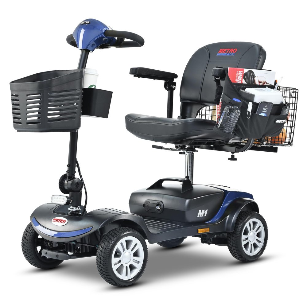 Folding 4 Wheel Mobility Scooter for Seniors w/LED Light, Lightweight and Compact for Travel, Powered Electric Medical Mobility Scooter for Adults MAX Load 300LBS, Blue