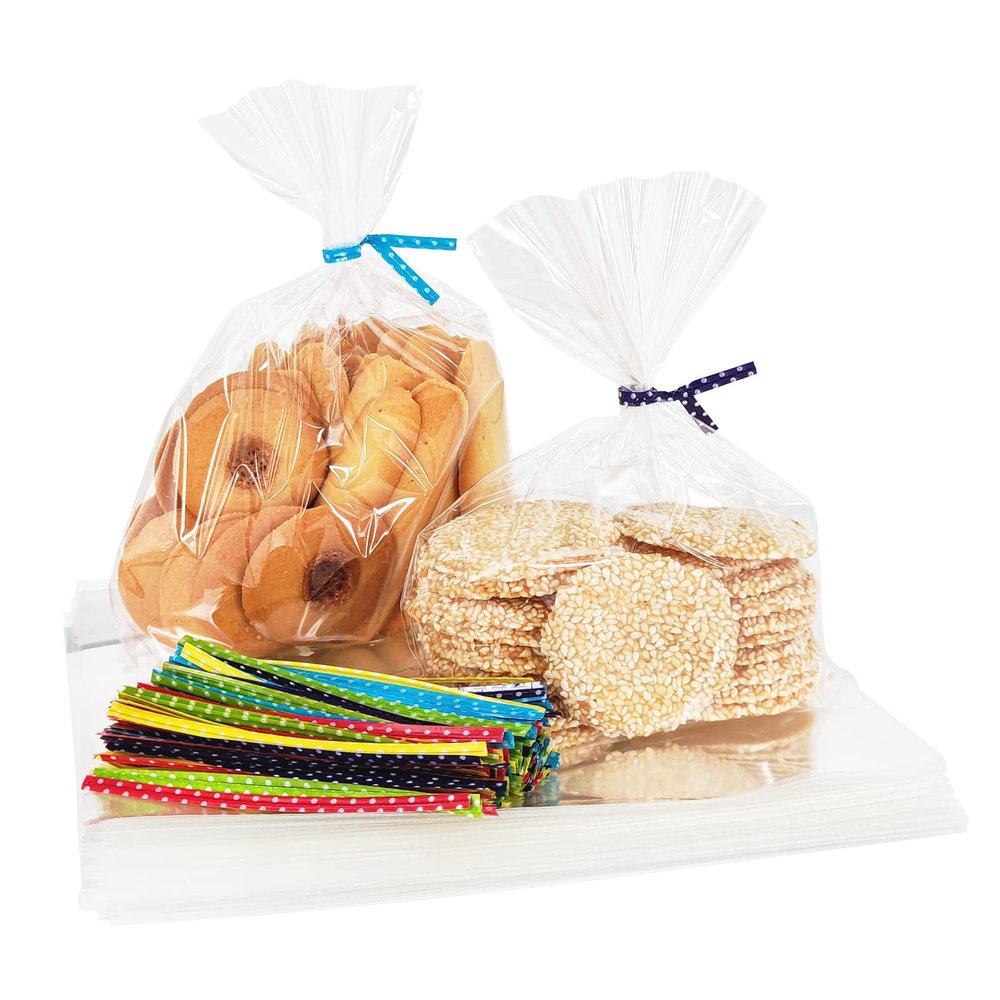 Newkita 6x8 Clear Cellophane Bags - Cake Pop/Treat Bags with 4" Twist Ties, 100 Pack
