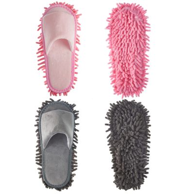 Jecery 2 Pairs Microfiber Cleaning Mop Slippers for Floor Cleaning House Mop Shoes Men and Women Washable Unisex Dusting Slippers Dirt Tool Supplies(Medium,Pink, Gray)