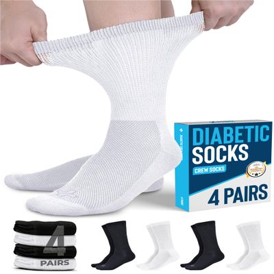 Doctor's Select Diabetic Socks for Men and Women - 4 Pairs Neuropathy Socks | for Diabetics Men