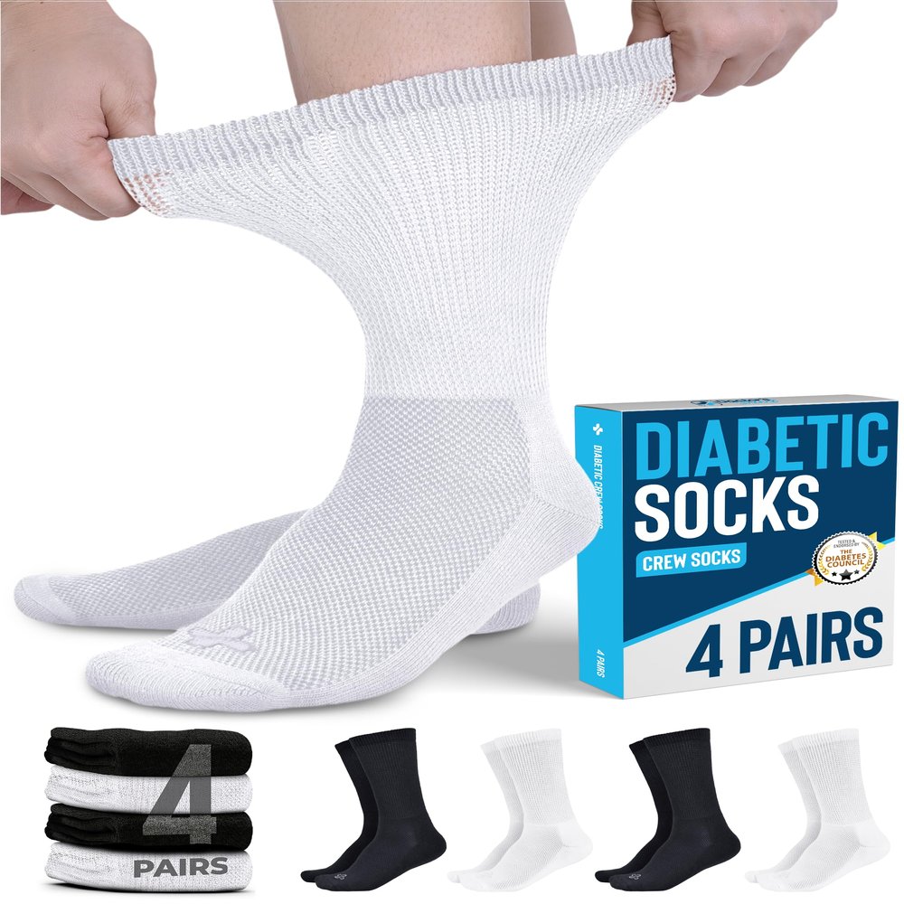 Doctor's Select Diabetic Socks for Men and Women - 4 Pairs Neuropathy Socks | for Diabetics Men