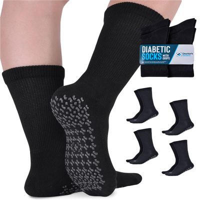 Doctor's Select Diabetic Socks for Women and Men - 4 Pairs Non Slip Gripper Socks for Men | Non Binding | Circulation Support