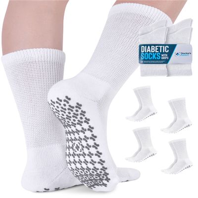 Doctor's Select Diabetic Socks for Women and Men - 4 Pairs Non Slip Gripper Socks for Men | Non Binding