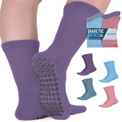 Doctor's Select Diabetic Socks for Women and Men - 4 Pairs Non Binding Socks for Women | Non Slip Mens