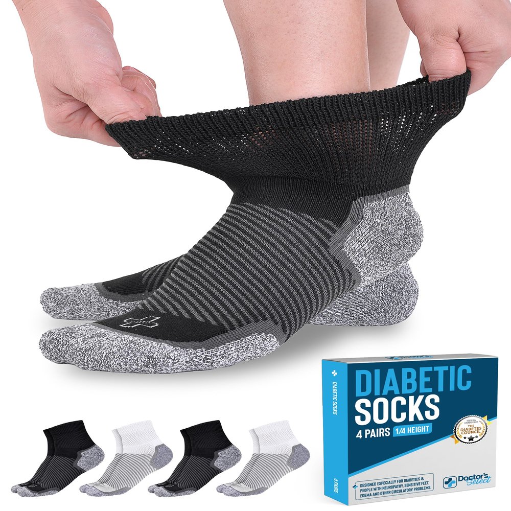 Doctor's Select Diabetic Socks for Men and Women - 4 Pairs | Ankle Diabetic Neuropathy for Men | 9-12 | Edema Socks | Loose