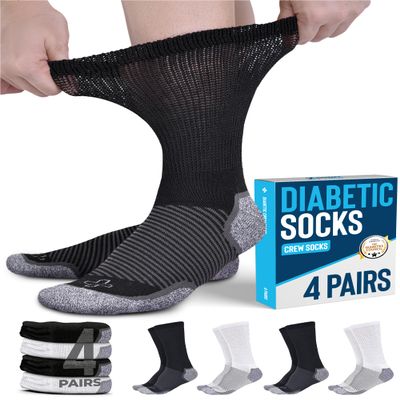 Doctor's Select Grey Heel/Toe 2 Black / 2 White Diabetic Socks for People with Diabetes - 4 Pairs, Ankle-High, Unisex