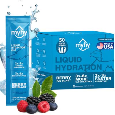 MyHy Liquid Hydration Packets, Electrolyte Drink Mix for Adults & Kids Hydration Support, Dehydration Relief for Travel, Pregnancy, Fitness, Bachelor & Bachelorette Party Berry, 50 Count
