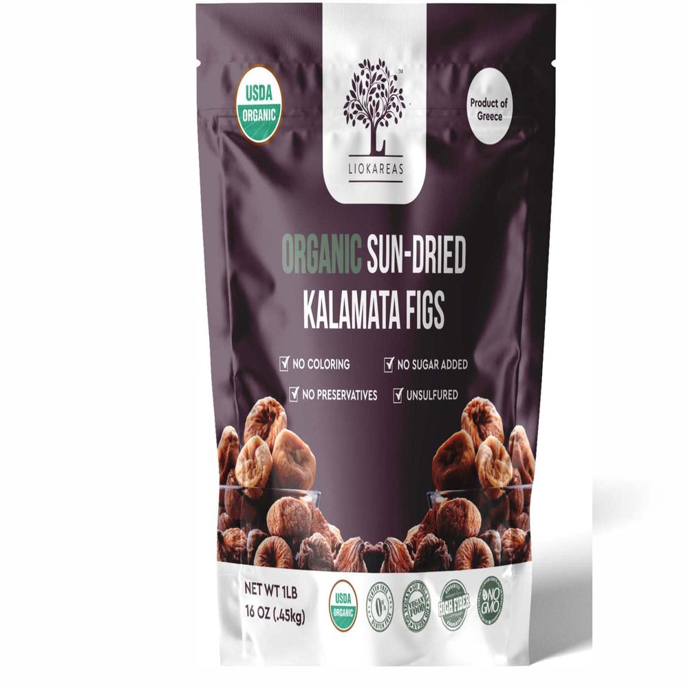 ORGANIC GREEK Kalamata Sundried Figs - USDA Organic Certified - NONGmo - Vegan - Gluten Free - High Fiber - No Sugar Added - No Preservatives - No Coloring - Unsulfured - Product of Greece - Sweet Tasting - Resealable Zipper Pouch