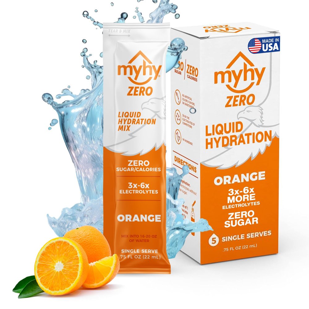 MyHy ZERO Liquid Hydration Packets, Sugar Free Electrolyte Drink Mix for Hydration Support, Dehydration Relief for Travel, Pregnancy, Fitness, Bachelor & Bachelorette Party  Orange, 5 Count