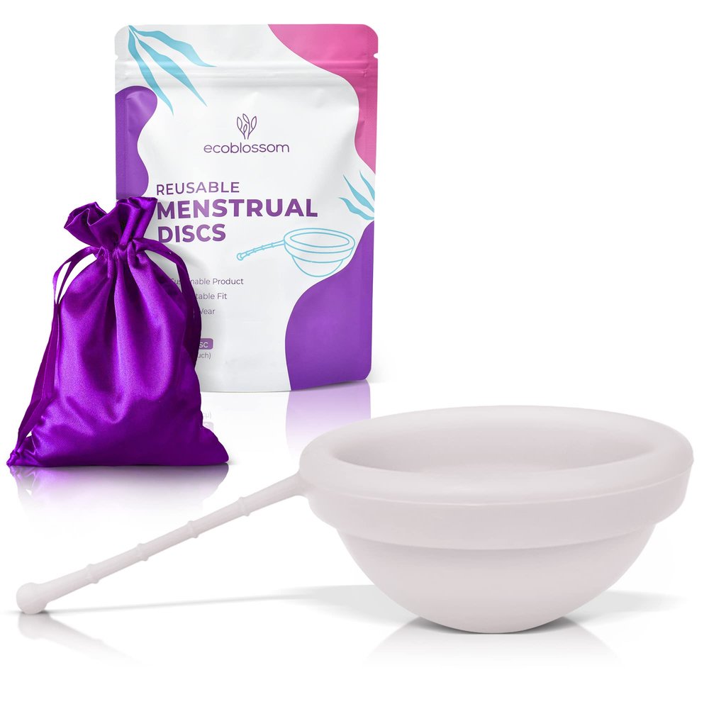 EcoBlossom Reusable Menstrual Disc with Removal String - The Most Reliable Medical Grade Silicone Period Discs - Comfortably use for 12 Hours (White)