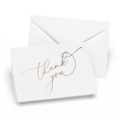 Hortense B. Hewitt 24-Count Gold Foil Thank You Note Cards with Deckle Edge, 4.8" x 3.5" Folded Size (61898)