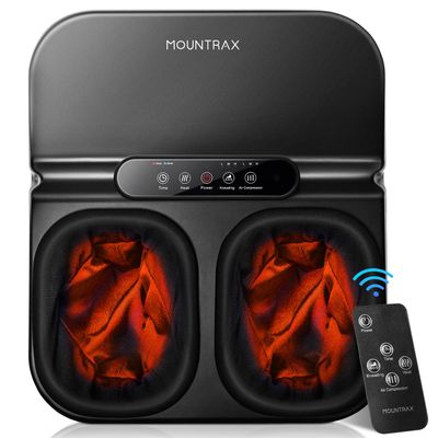 MOUNTRAX Foot Massager Machine with Heat, Foot Massager for Plantar Fasciitis, Neuropathy Pain, Shiatsu Foot Massager with Remote, Fits Feet Up to Men Size 12 (Black)