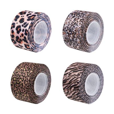 4 Rolls Wild Theme Cheetah Polyester Ribbons Leopard Print Pattern Polycotton Trimming Lace Floral Bow Crafts Decoration for Gifts Package Wrapping and House Ornament