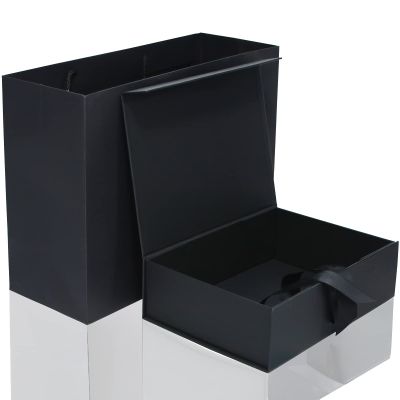 RUIFYRAY Large Black Luxury Magnetic Gift Box with Lid, Ribbons and Gift Bag, 12.2x8.7x4 Inches, Great for Christmas, New Year, Wedding, Birthdays, Man