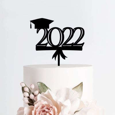 2022 Cake Topper Acrylic Black Graduate Cake Toppers for 2022 Graduation Party Cake Decorations Graduation Table Decor Graduation Gift for Him Her